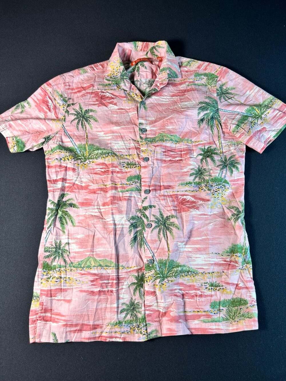 Tori Richard Mens S Hawaiian Aloha Shirt Pink Palm Tree Tropical Made in Hawaii